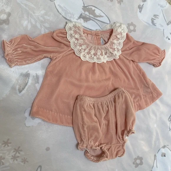 Janie & Jack Baby Girl Velvet Collared Matching Set - Picture 3 of 3